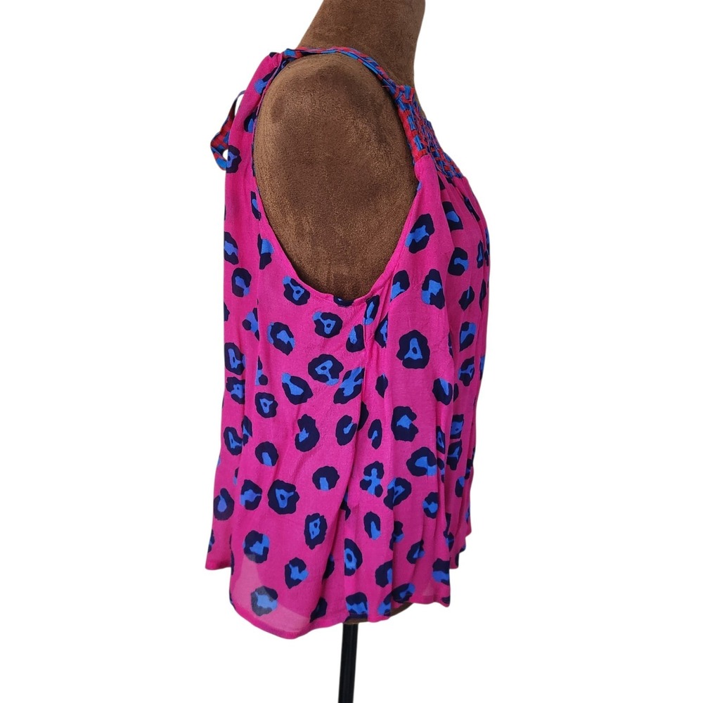 Anthropologie Conditions Apply Animal Print Tank Top Tie Back Pink Leopord M - Picture 4 of 9
